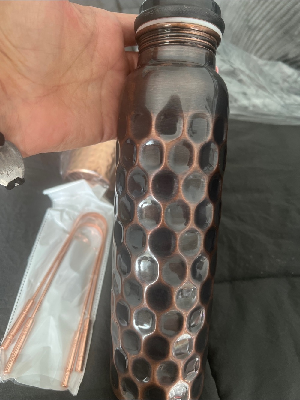 Copper-Tone Hammered Water Bottle and Accessories - Home Accents - Picture 4 of 4